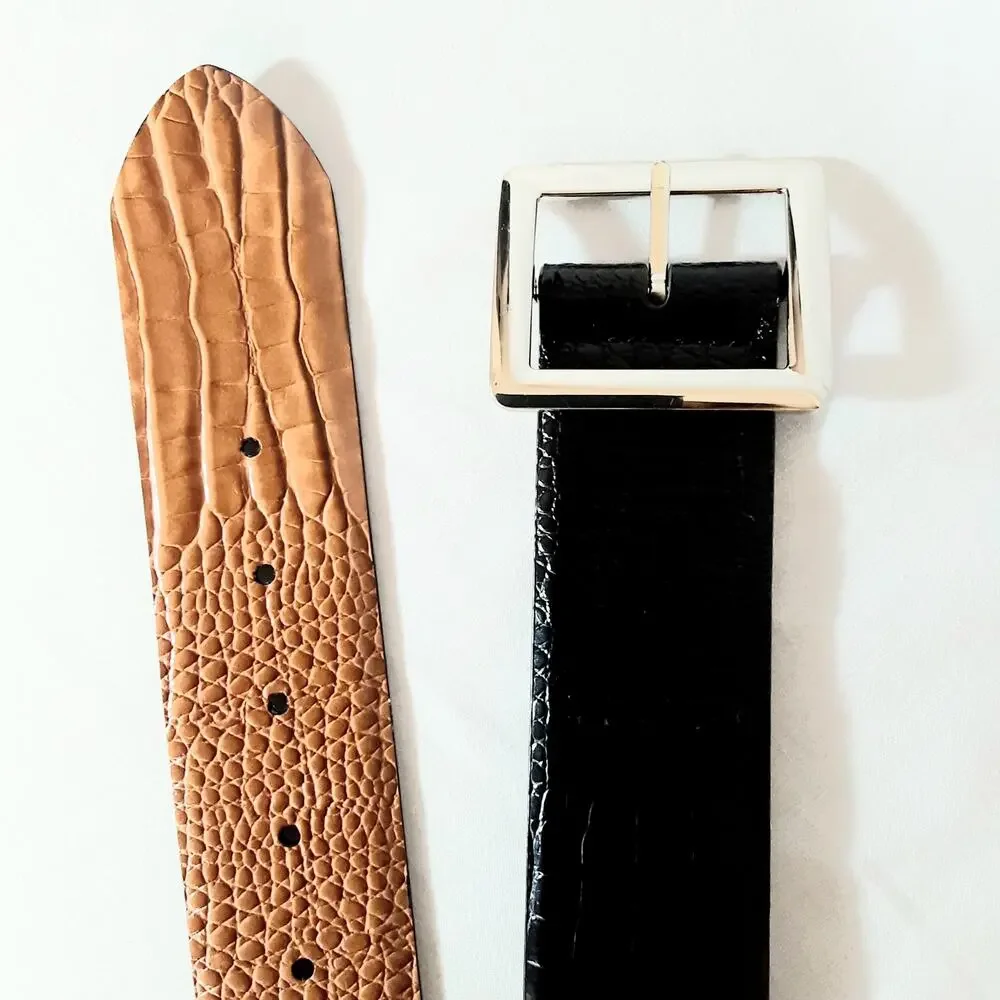 Womens Wide Faux Leather Croc Print Reverible Belt Size XL Statement Dress